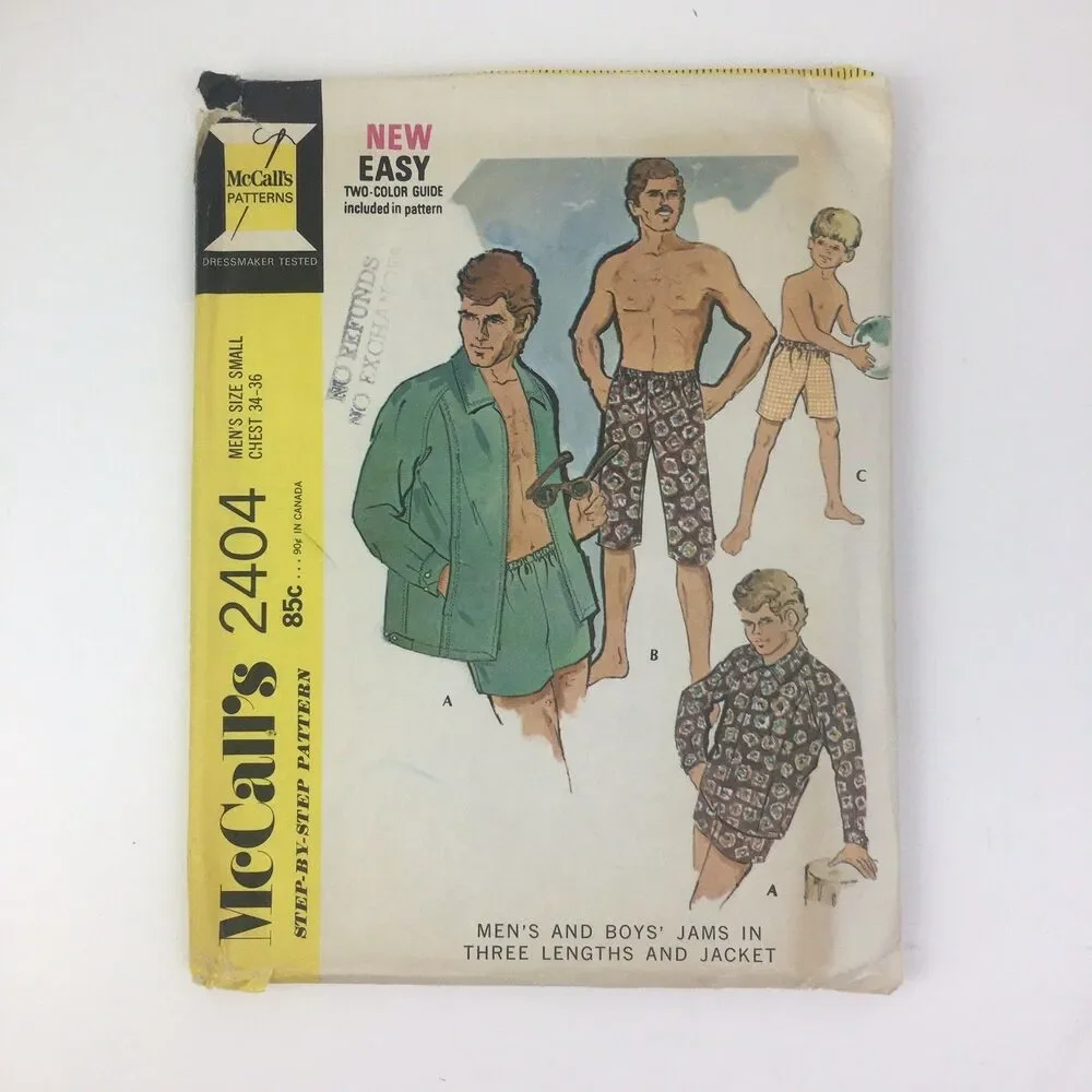 Shorts Shirt Jams Mens Size 34-36 UNCUT Pattern 2404 Vtg 70s Beach Vacation